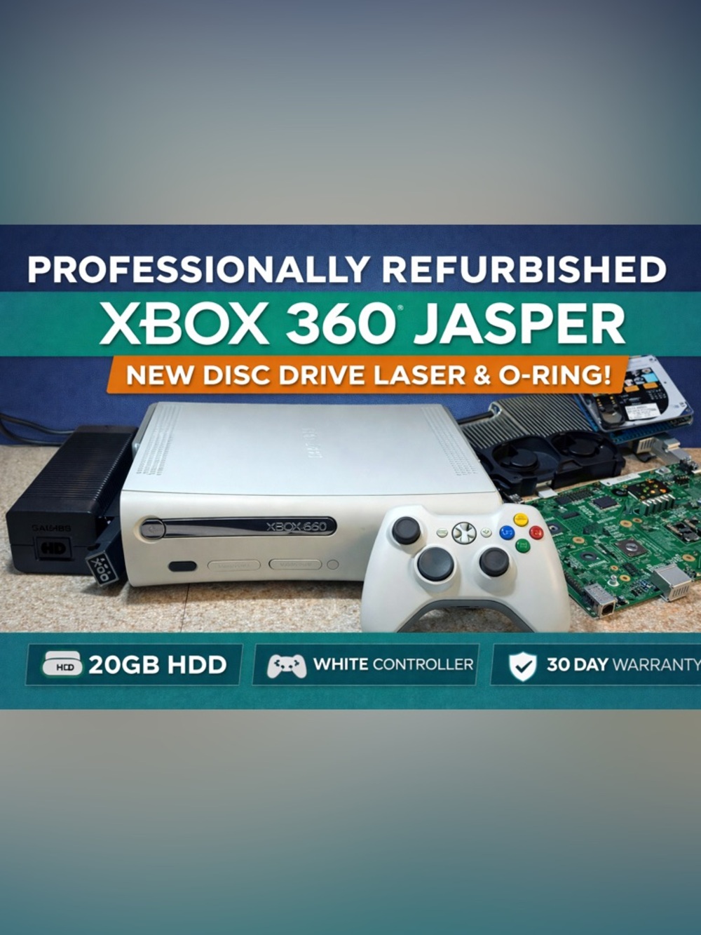 Refurbished Xbox 360 Jasper Console Bundle White Controller & warranty